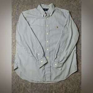 Ralph Lauren Dress Shirt Men's 17 White Black Striped Classic Fit Button-Down